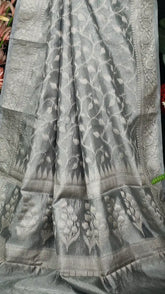 Grey and Silver Premium Tissue Silk Saree